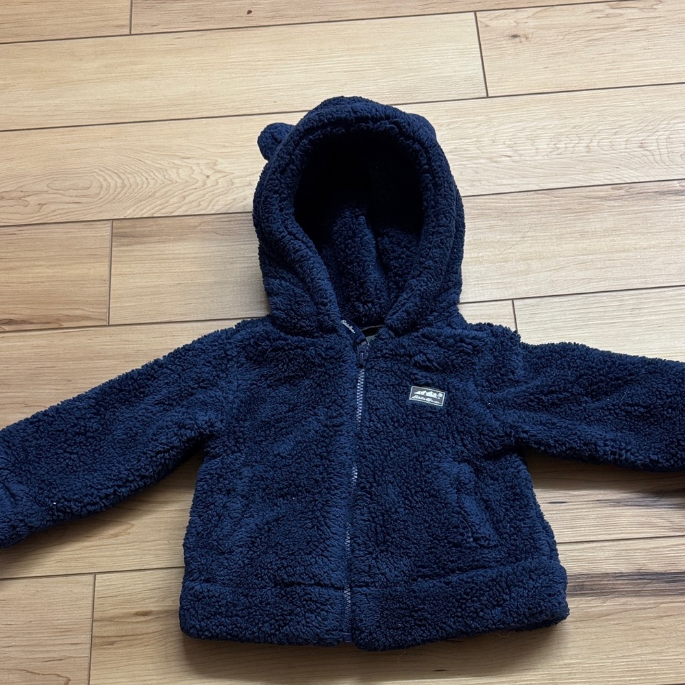 Eddie Bauer Navy Blue Fleece Baby Jacket with Hood 12-18 Months